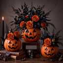 3 Pack Halloween Pumpkin Vases, 1 Large & 2 Small Fall Table Centerpieces, L5.5×4.3×3.1，s4.7×3.5×2.4