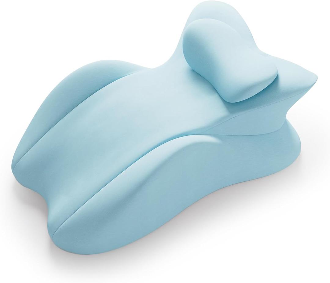 Lumbar Support Pillow, Memory Foam Back Support Cushion, Orthopaedic Bed Wedge Pillow with Removable Headrest, Ergonomic Backrests for Back, Neck, Lumbar & Legs (Blue)