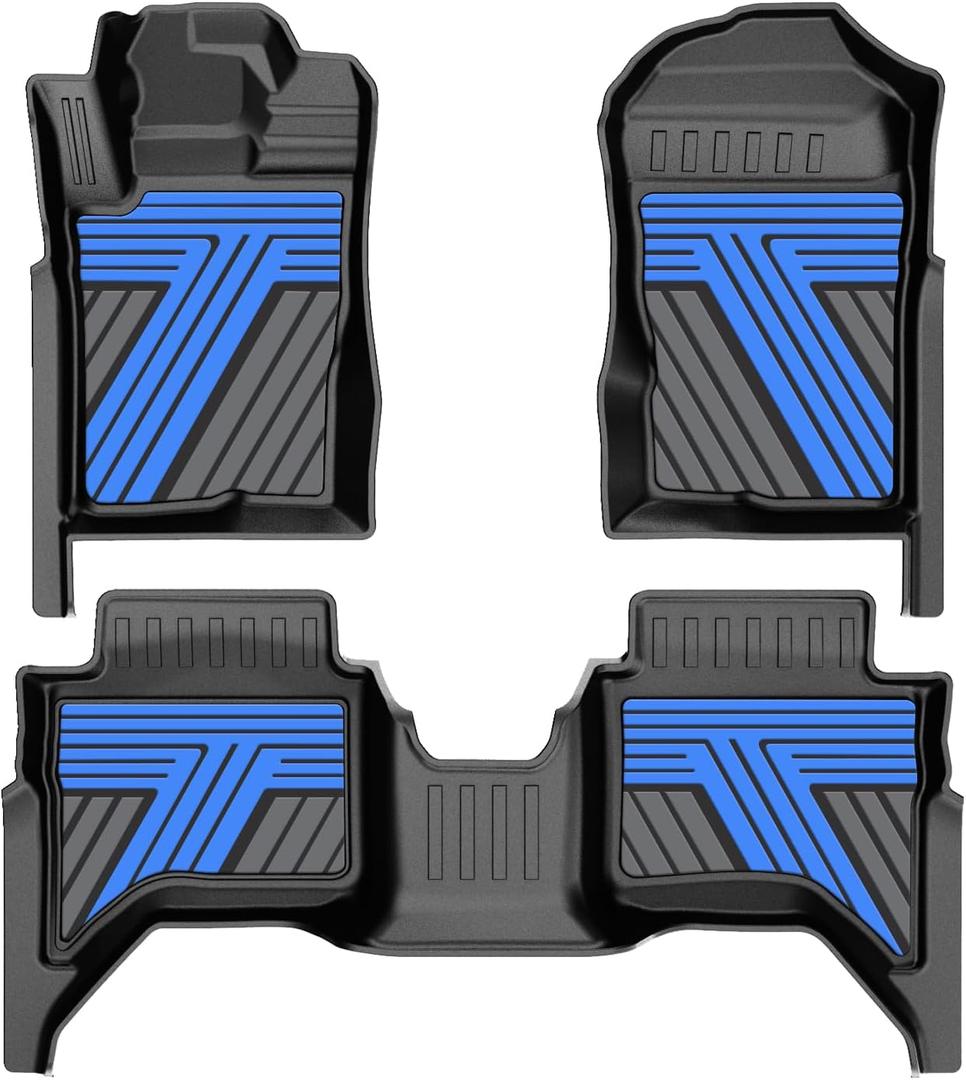 AOMSAZTO Floor Mats for Ford Ranger SuperCrew Cab 2024 2025 2026, 1st & 2nd Row All Weather Protection Car Liners Waterproof Anti Skid Mats (Blue)