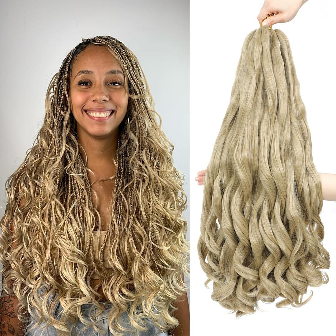 WIPPORYA Blonde French Curl Braiding Hair 24 Inch Soft Braiding Hair Pre Stretched Loose Wave Bouncy 100g/pack Yaki Hair for Black Women Hair Extensions for Braids(#24 24 Inch)