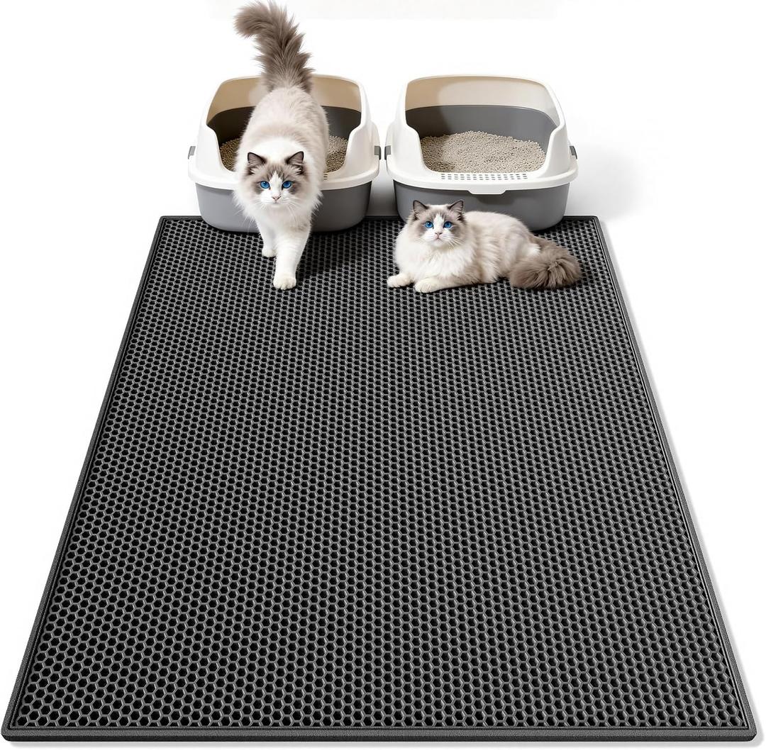 Pieviev Cat Litter Mat Double Layer Waterproof Urine Proof Trapping Mat 1 Pack (Black, 36x30 Inch (Pack of 1))