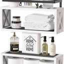 RICHER HOUSE Floating Shelves with Guardrail, Rustic Wood Shelves for Wall Dcor, Farmhouse Bathroom Accessories Wall Mounted, Bathroom Organizer Over Toilet Storage, Kitchen, Living Room - White