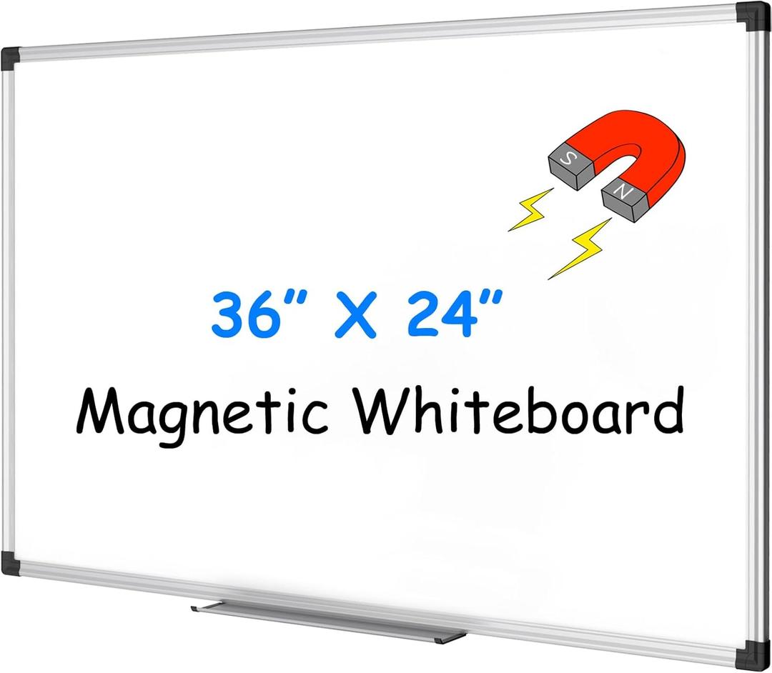 XBoard Magnetic Whiteboard 36 x 24 Inch, Hanging Dry Erase Board with Aluminum Frame & Marker Tray 3' x 2' | Wall Mounted Magnetic White Board for Home School Office