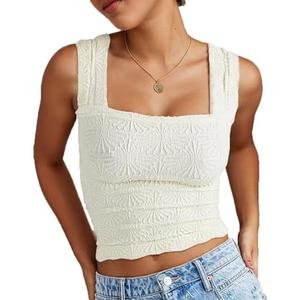 Pack of 2, Square Neck Tops for Women, Summer Wide Strap Crop Tops Going Out