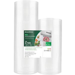 Bonsenkitchen Vacuum Food Sealer Rolls Bags, 8" x 50' & 11" x 50' Commercial Grade BPA Free Bag Rolls, Durable Customized Size Food Vac Bags for Storage and Sous Vide Cooking VB3212