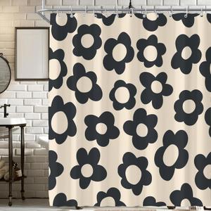Black Cute Retro Floral Abstract Flower Shower Curtain for Bathroom 72W*72H Inch 70s Lovely Vintage Aesthetic Funky Bathtub Decor Modern Trendy Waterproof Polyester Fabric Set with 12 Hooks Black Cute Retro Floral Abstract Flower Shower Curtain for Bathroom 72W*72H Inch 70s Lovely Vintage Aesthetic Funky Bathtub Decor Modern Trendy Waterproof Polyester Fabric Set with 12 Hooks