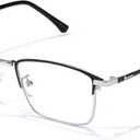 IGnaef Natural Crystal Stone Lenses Reading Glasses with Clear Real Glass Lenses Blue Light Blocking & UV Protection IF2222 (Black & Sliver)