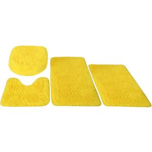 Bathroom Rugs Sets 4 Pcs with Toilet Lid Cover and Toilet Rugs U Shaped, Non Slip Washable Fuzzy Shag Plush Bath Mats Yellow (16"x24"+20"x32"+U Shape 15"x16"+ Lid Cover 16"x20")