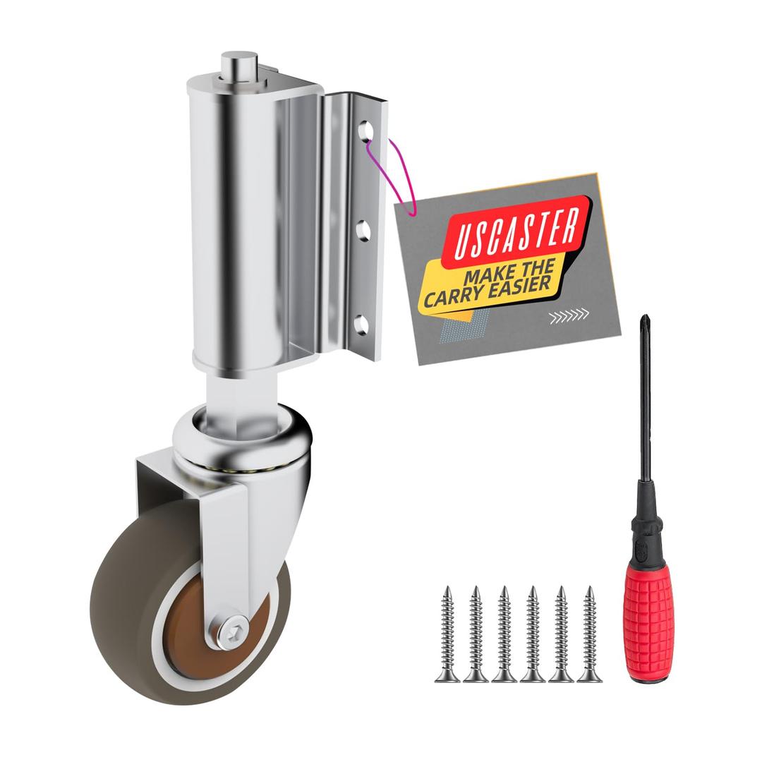 2inch Gate Caster for Wooden Gate - 360 Degree Rotation, Solid Rubber Tire, Spring-Loaded, 80lbs Capacity,with Screws & Screwdriver