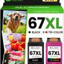 67XL Ink Cartridge Replacement for HP 67 XL Black Tri-Color Remanufactured for HP Ink 67 67XL for DeskJet 2755e 2700 2855e 2800 2752 2742e 4155e 4255e 4100 Envy 6055 6055e 6455e Printer (2-Pack)