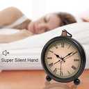 TooTa Vintage Retro Analog Alarm Clock, 4 inch Super Silent Non Ticking Small Clock with Night Light, Battery Operated, Simply Design, for Living Room, Bedroom, Bedside, Desk, Gift Clock (Roman)