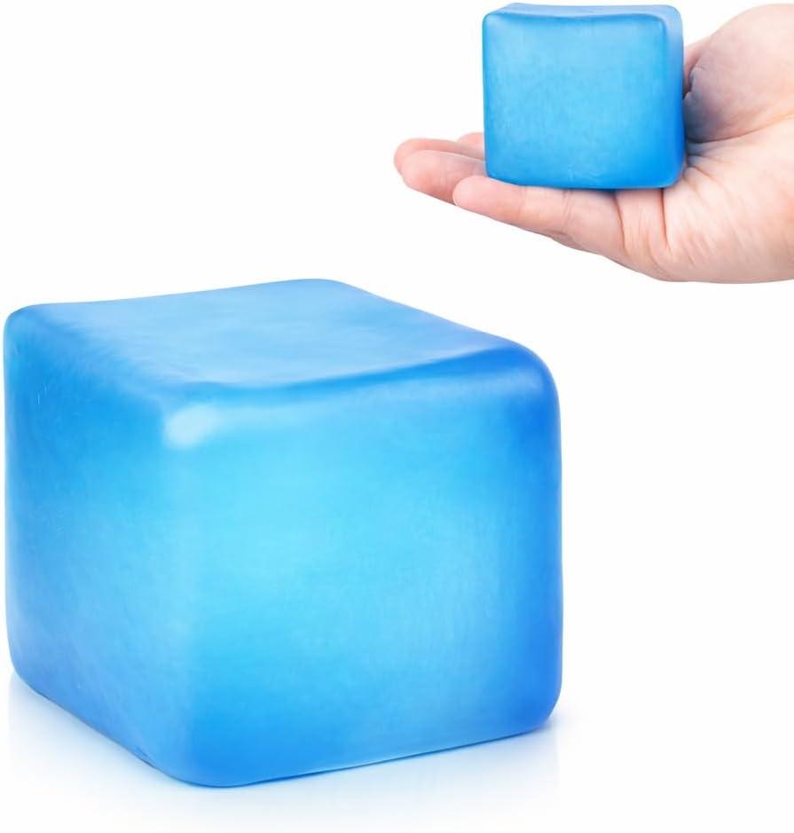 Square Stress Cube Ice Cube Squishy Toy for Kids & Adults | Fidget Cube, Non-Toxic Sensory Squishy Ball, Stress Relief & Anxiety Toy 2.17in (Blue)