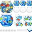 Simgoing 6 Sets Fishbowl Crafts Summer Plastic Fish Bowl Tissue Paper Crafts with LED Candle Light DIY Under The Sea Ocean Animals Decoration for Party Summer Home Activities