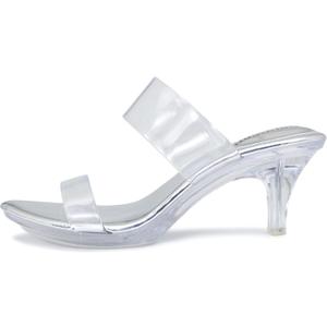 NBUUNBU Clear Heels for Women Silver Black Heels Little Platform Sexy High Heels Sandals Stiletto Kitten Open Toe Dress Shoes Comfortable Double Transparent Strap Heeled Sandals Mule, 42
