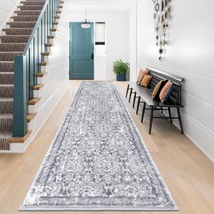 Vaukki Hallway Runner Rug, Vintage Shaggy Soft Laundry Rug Runner, Non Slip Entryway Runner Mat, Washable Farmhouse Kitchen Area Carpet for Bathroom, Entryway and Bedroom (2'6'' X 12', Grey)