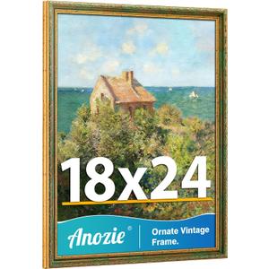 Vintage 18x24 Frame, Antique Gold Photo Frames with Plexiglass Front,Ornate 18 x 24 Poster Frame Display for Wall Dcor,1 Pack,Green