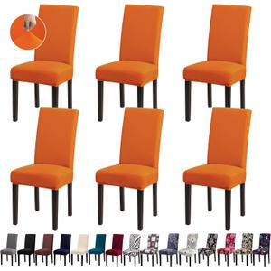 Chair Covers,Stretch Dining Room Chair Covers Set of 6, Removable Washable Kitchen Chair Covers for Dining Room 6 Pack, Dining Chair Slipcovers for Home, Hotel, Banquet, Orange, 35.4"D x 9.9"W x 35.4"H