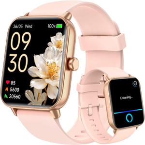 Smart Watch for Women, Alexa Built-in, 1.8" Touch Screen Fitness Tracker, Make/Answer Calls, Heart Rate/Sleep/SpO2 Monitor, Pedometer, IP68 Waterproof Watches for Android iPhone, 101+ Sport Modes (Pink)