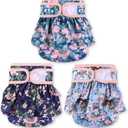 NOYAL Washable Dog Diapers Female Reusable High Absorbency Leak-Proof Rose Pattern Doggie Diapers 3 Pack (X-Small 7-10.2'')