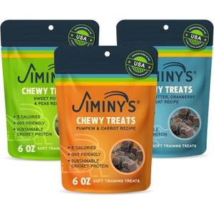Jiminy's Chewy Cricket Dog Training Treats, Low Calorie, Hypoallergenic, Made in USA, 6oz, Variety Pack (Pack of 3)