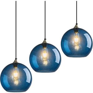 Blue Glass Pendant Lights Kitchen Island Lighting Globe Pendant Light Fixtures Modern Pendant Lighting for Kitchen Island Bedroom Living Dining Room Light Fixture(9.84in, 3-Pack)