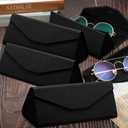 Flutesan 4 Pack Foldable Glasses Sunglasses Case PU Hard Shell Collapsible Eyeglasses Leather Case 4 Cleaning Cloths (Black)