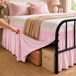 RIMELA King Bed Skirt 15 Inch Drop Dusty Pink Split Corners Dust Ruffle, King/Cal King