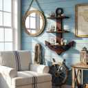 Pinkunn Solid Wood 3 Tier Wooden Nautical Wall Shelf, Handcrafted 24" H Anchor Floating Shelves, Heavy Duty Nautical Wall Mounted Organizer for Bedroom, Living Room, Lake House, Bathroom