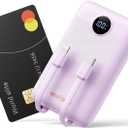 Mini Portable Charger with Built-in Cables 22.5W Fast Charging Power Bank USB-C Small Battery Pack 10000mAh Travel Essential Slim Battery for iPhone 17/16/15/14, Samsung 25/24, and More (Purple)