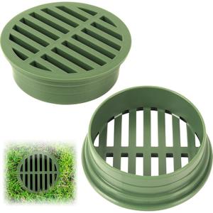 (1 Pack) Calvana 2 Plastic Round Drainage Grate Cover, Fits 4 Pipes, Prevents Debris, Ideal for Lawns, Patios, and Walkways, Durable UV-Resistant Plastic, Easy Installation, Green