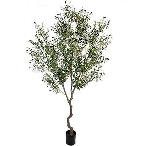 AfanD Artificial Tree Faux Olive Tree 8ft (92in, 3200 leaves) Tall Fake Olive Plant in Pot Fake Silk Tree Faux Plants Indoor