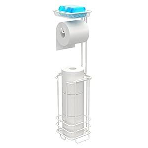 ZCCZ - Free Standing Toilet Paper Holder with Shelf - Bathroom Tissue Organizer - Modern Toilet Paper Stand for Bathroom Storage (White)