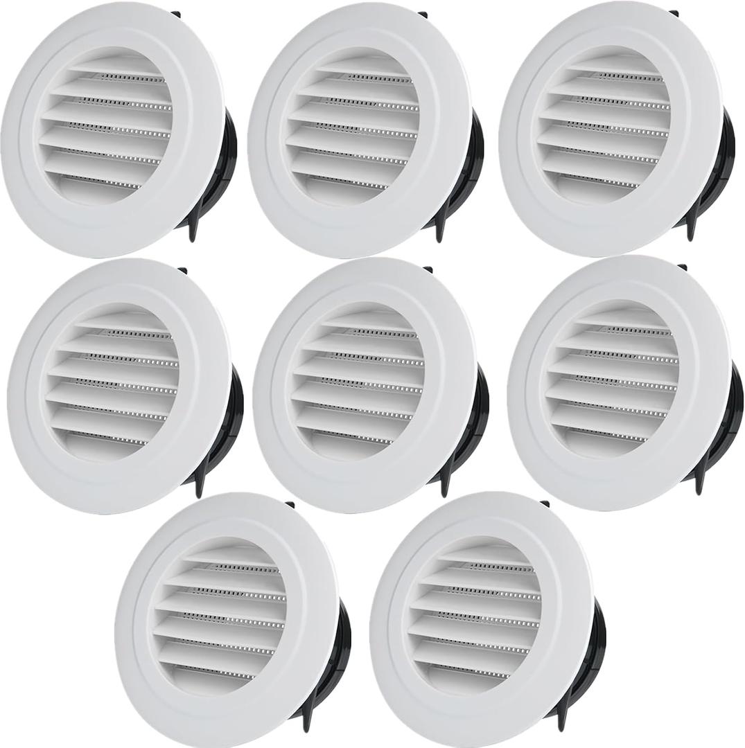 8 Pack Round Air Vent, 4 Inch ABS Louver Vent Cover with Built-in Fly Screen Mesh, Air Soffit Vent Ceiling Louver Grille Cover for Bathroom, Kitchen, Office, Garage, Home Ventilation