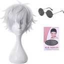 Anime Satoru Gojo Cosplay Wig with Black Glasses White Short Silver Men's Heat Resistant Hair for Halloween Costume Party