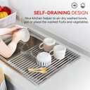 MERRYBOX Roll Up Dish Drying Rack, Over The Sink Dish Rack Foldable, Heat-Resistant, Anti-Slip Silicone Coated Dish Drainer for Kitchen Counter, Large & Multipurpose Sink Drying Rack, 20.5" x 13.1"
