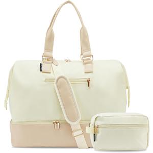 Weekender Bags for Women, Large Travel Duffel Bag with Shoes Compartment, Carry On Overnight Tote Bags with Toiletry Bag (45L, 45L-Beige)