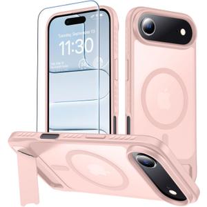 6 x MOZOTER for iPhone Air Case with Kickstand,[Compatible with MagSafe] [12FT Military Grade Protection] Slim Translucent Matte Shockproof Phone Case,6.5",Pink