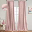 MIULEE 100% Blackout Curtains 108 Inch Long 2 Panels for Bedroom, Thick Luxury Faux Linen Black Out Curtain Room Darkening Back Tab Pleat Window Textured Drapes with Hooks for Living Room, Baby Pink