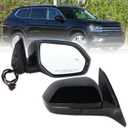 Right Passenger Side Door Mirror Compatible With 2018 2019 2020 2021 2022 2023 2024 2025 2026 VW Atlas With Manual Folding Heated Turn Signal Blind Spot Black Replace#3CN857508AG9B9-PFM(6+2Pins)