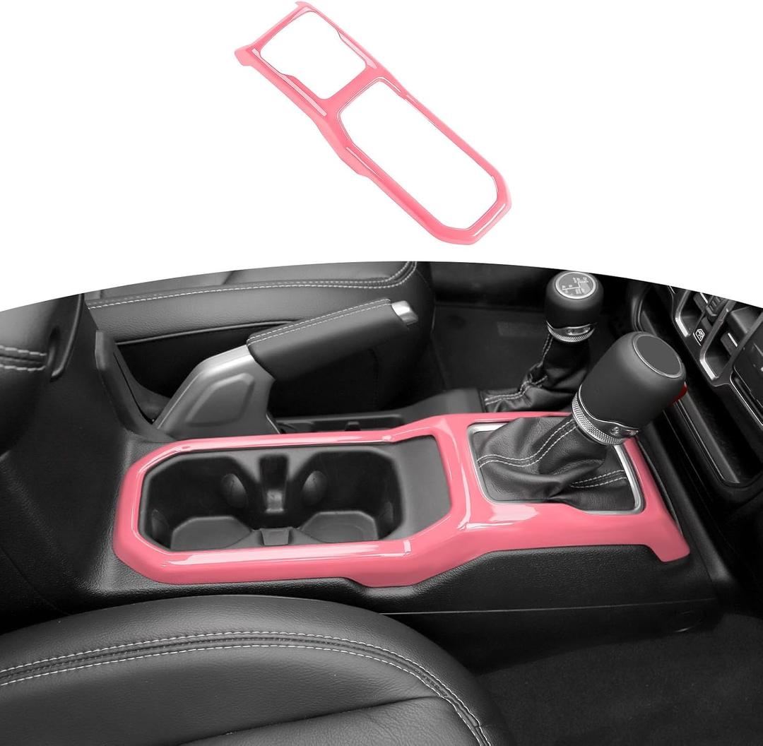 RT-TCZ for Jeep JL Gear Shift Cup Holder Panel Trim Cover for Jeep Wrangler JL JLU 2018 up for Gladiator JT 2020 up Pink Interior Accessories