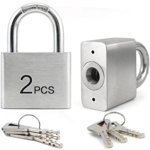 Outdoor Weatherproof Padlock, LQYN Keyed Alike 2 Pcs Stainless Heavy Duty Padlocks, 50mm/2 inch Normal Shackle, Stainless Steel Body with Brass Cylinder Lock, Padlock for Secure Storage, Gates