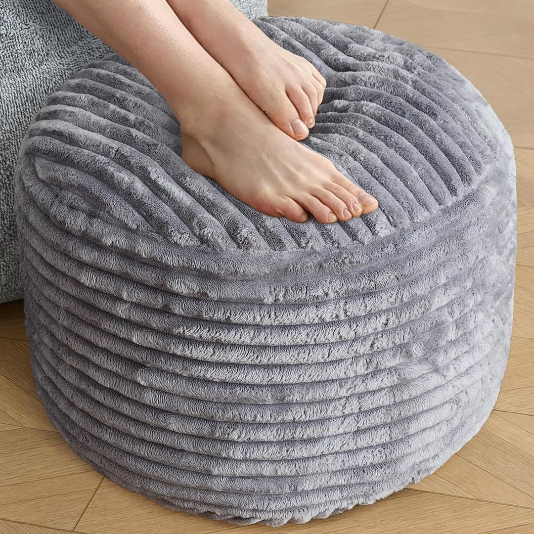 SHOUREN Stuffed Round Ottoman,Pouf Ottoman Foot Rest, 20 X 15, Dark Grey