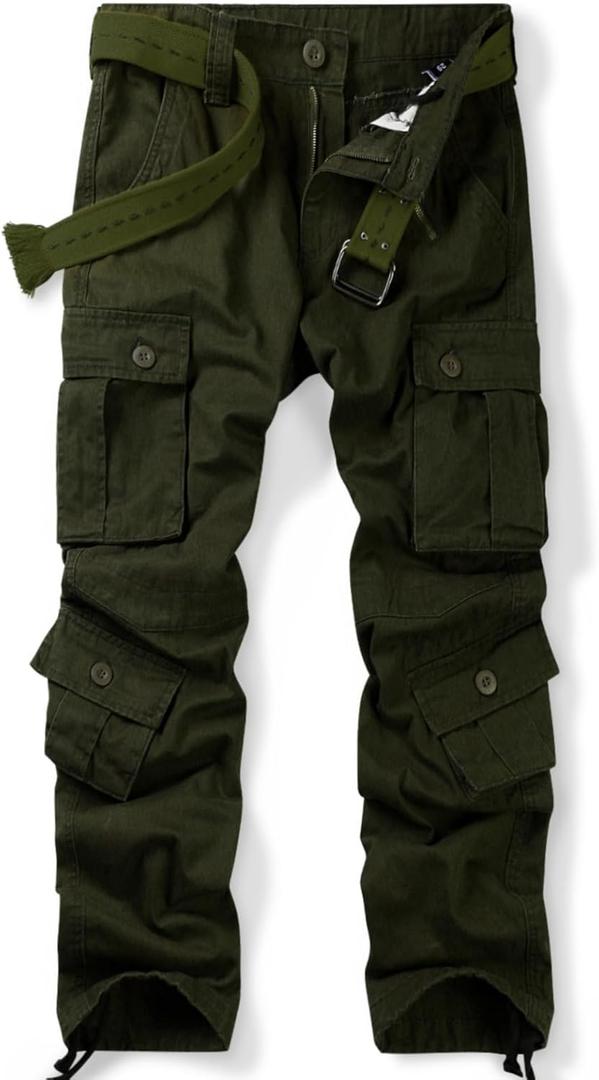 OCHENTA Men's Cotton Casual Cargo Work Pants Baggy Camo Tactical Combat Trousers with 8 Pockets (No Belt) Size 42