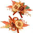 Serwalin 2 Pcs Wrist Corsage and Boutonniere Set, 6-7 Inch Orange Corsage for Wedding, Boutonniere for Men Corsage Wristlet Prom Ceremony Anniversary Accessories Suit