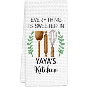 Yaya Gifts Kitchen Towels, Gifts for Yaya Grandma Decorative Dish Towels, Grandma YayaGifts from Grandkids Hand Towels for Kitchen, Everything is Sweeter in Yaya’s Kitchen Decor(16x24 Inch)