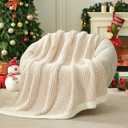 Snuggle Sac Cream Waffle Throw Blanket for Couch Bed Sofa 50x60 inches, Reversible Beige Blanket Microfiber Fluffy Fuzzy Cozy Knit Soft Throws for Women Mothers Birthday Gifts