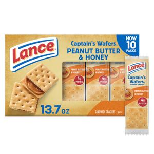 Lance Sandwich Crackers, Captain's Wafers Peanut Butter and Honey, 10 Packs, 6 Sandwiches Each (EXP 03/07/26)