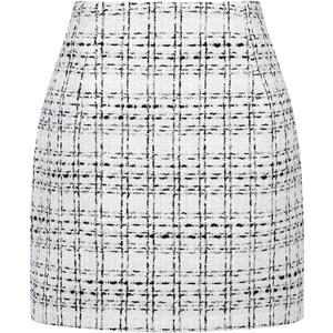 IDEALSANXUN Womens High Waist Plaid Skirt Bodycon Pencil Wool Mini Skirts (Small, White)