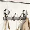 4 Dual Suction Cup Hooks Bar, Bathroom, Kitchen, Home, Glass, Mirror, Tile. Reusable, ABS+Aluminium, Waterproof, Rustproof, No Drill. Hang Towel, Robe, Loofah, Sponge, Coat (Gray, 4 Hooks)