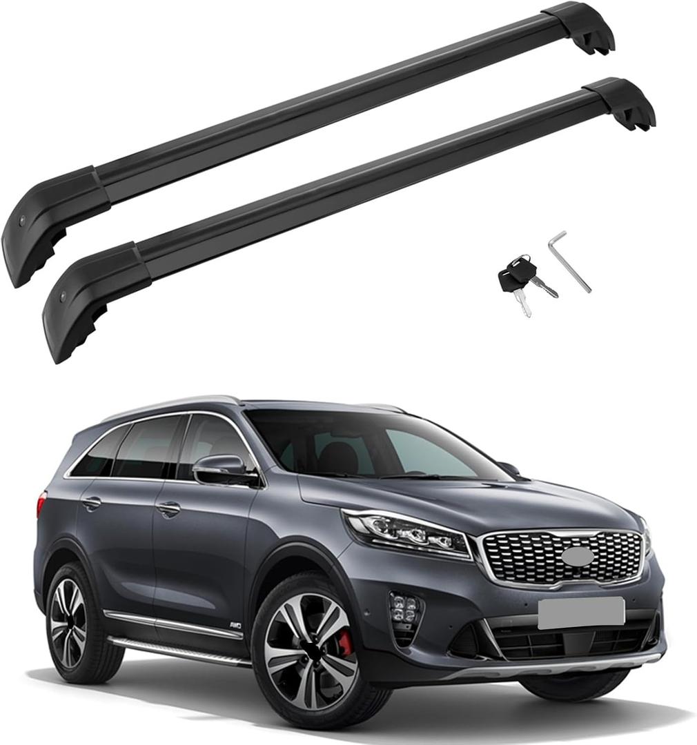 MotorFansClub Roof Rack Cross Bars Fit for KIA Sorento 2015 2016 2017 2018 2019 2020 with Anti-Theft Locks Baggage Cargo Luggage Aluminum Black
